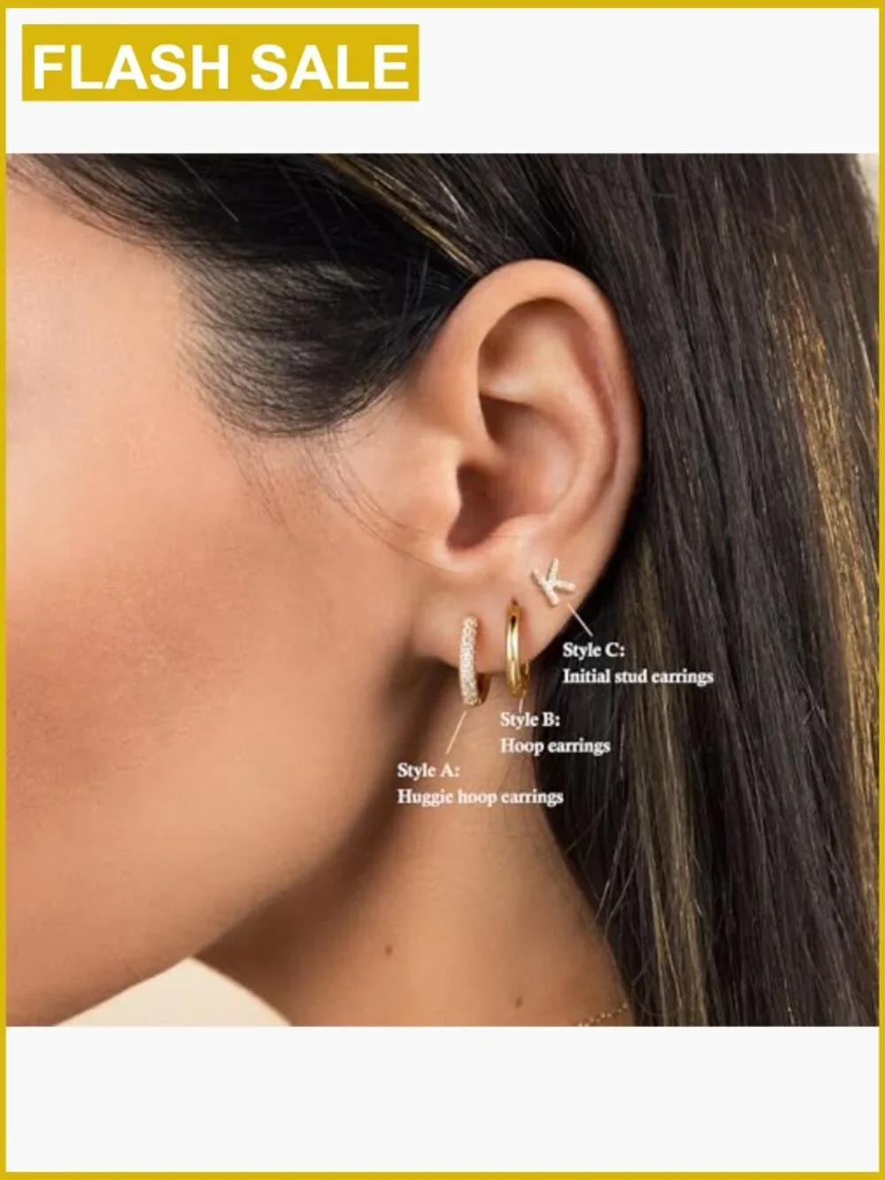 3 Pair Hypoallergenic Earring Set for Women Girls - Hoop CZ Initial Studs -